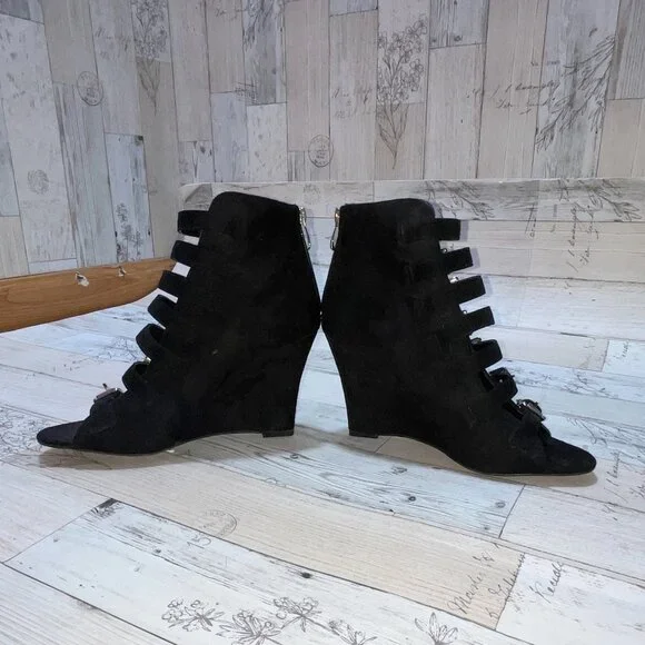 Guilty Soles Black Vegan Suede Buckle Boots - Picture 2 of 5